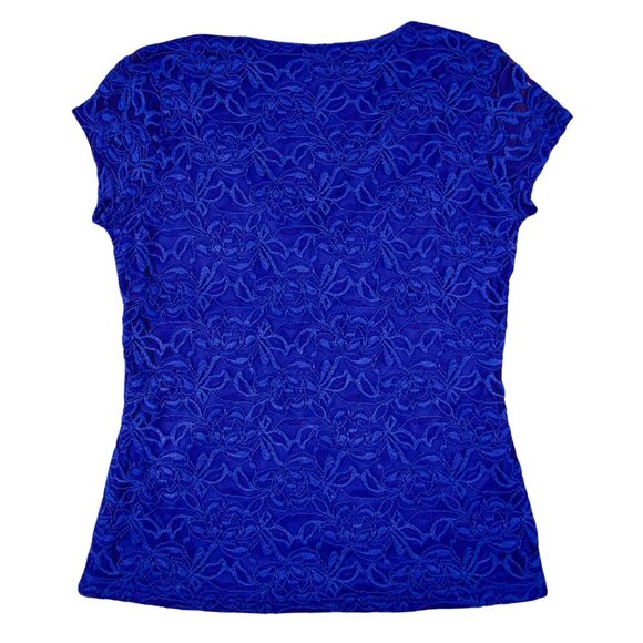 GUESS Royal Blue Floral Lace V-Neck Top – Women’s XL - Picture 10 of 12